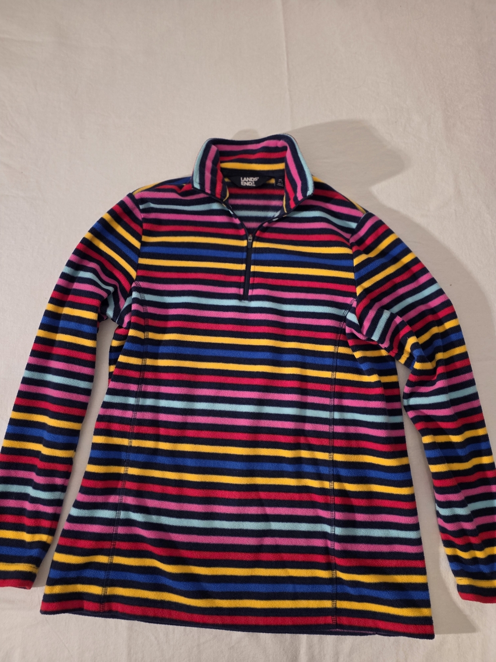 Lands' End Striped Half-Zip Fleece Pullover - Multi. Size Medium.